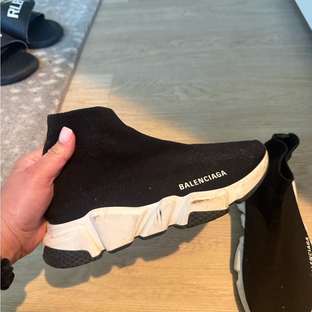 Balenciaga Black Knit Sock Sneaker with White Sole - Picture 3 of 4